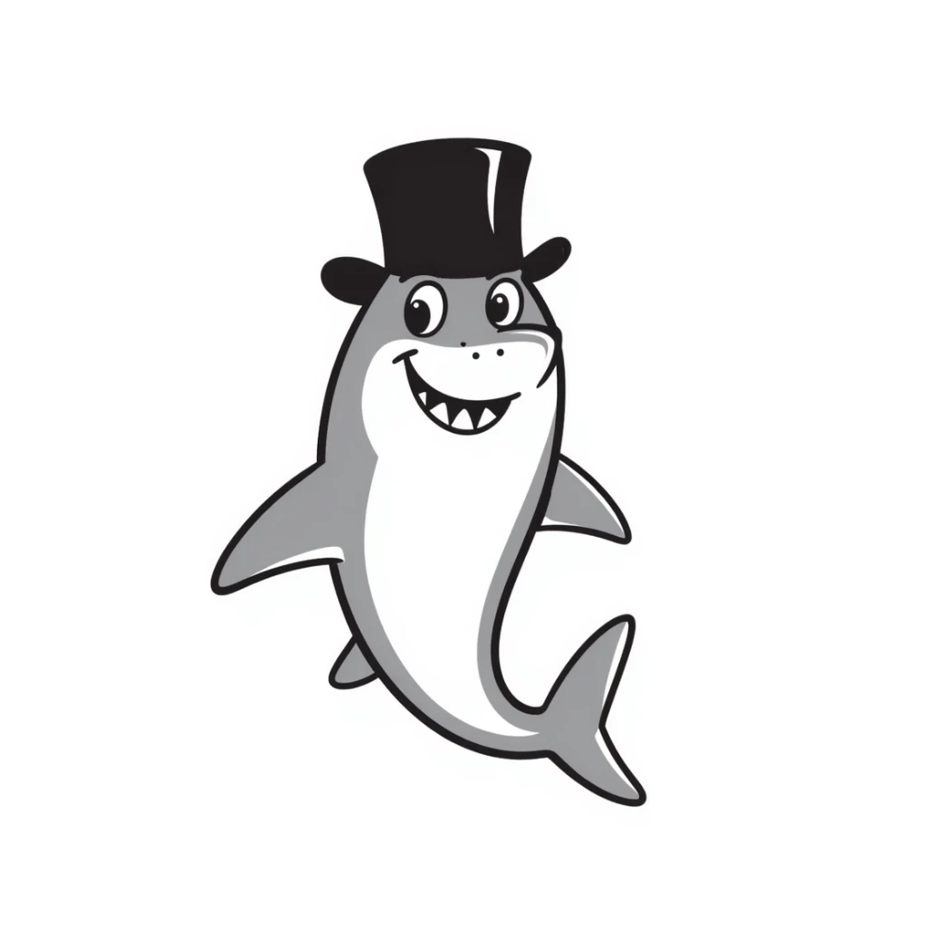 shark wearing a fancy black top hat sticker