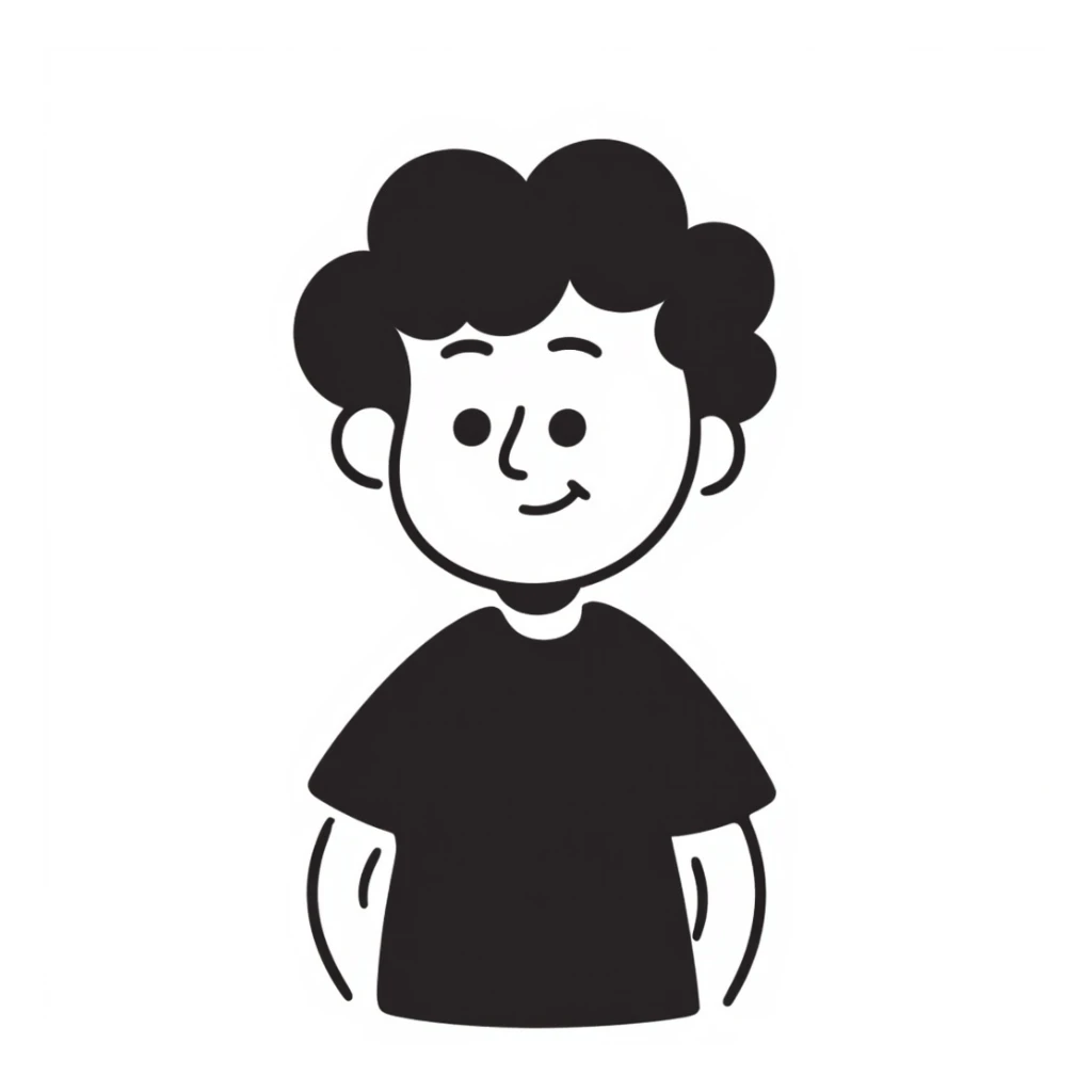 boy with brown hair and a middle part, hand-drawn doodle style sticker
