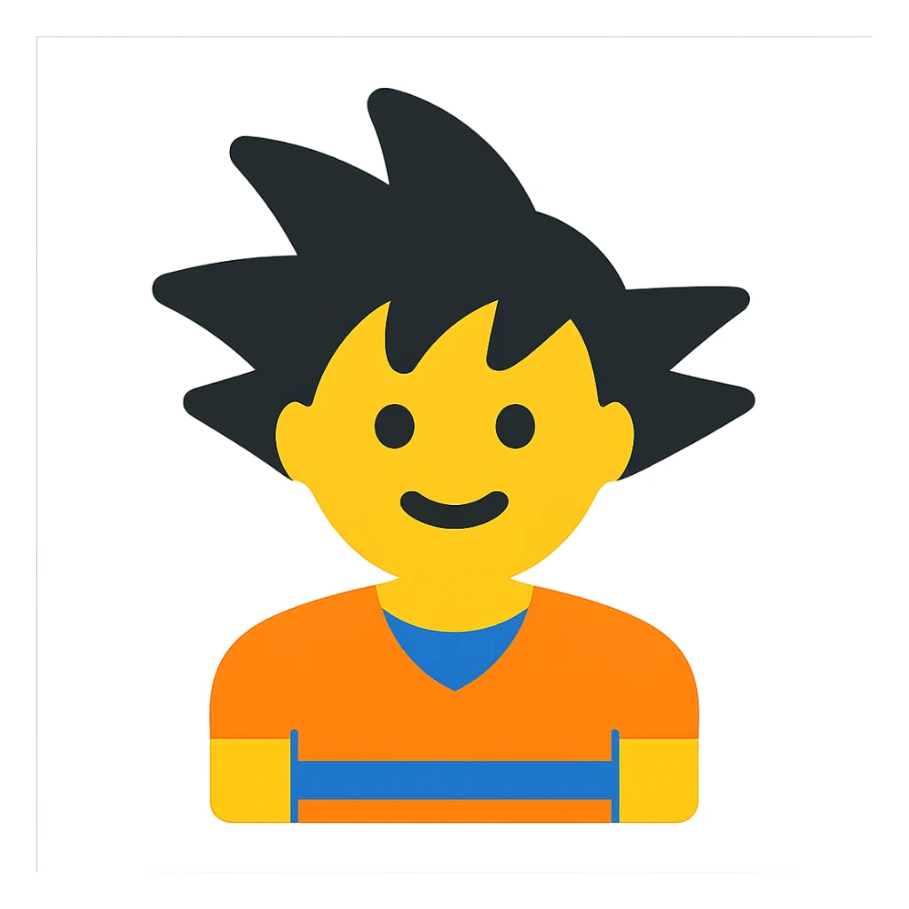 Goko character as a flat color icon, bold outlines, minimal details, vibrant color accents sticker