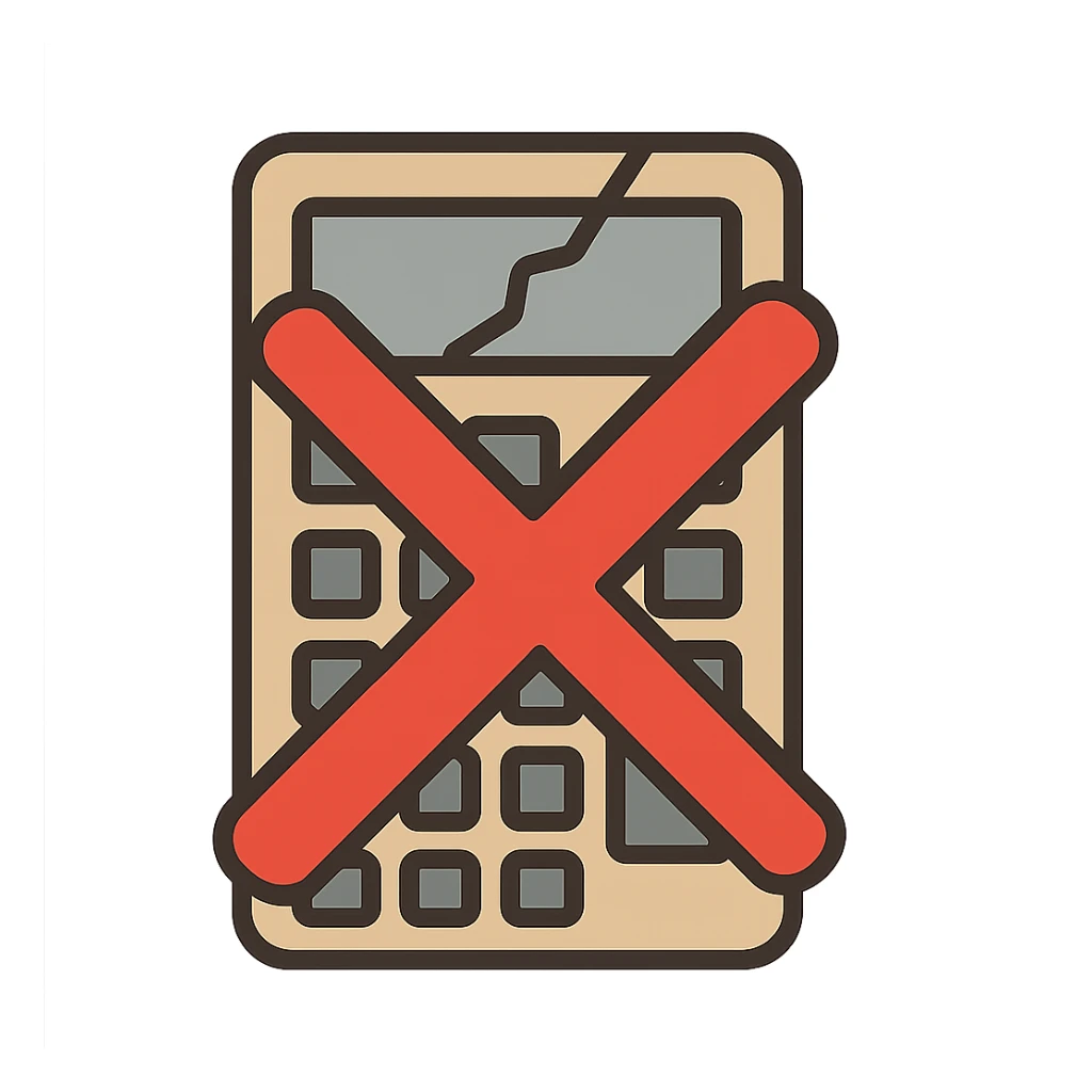 flat toon style broken calculator with a big red cross sticker