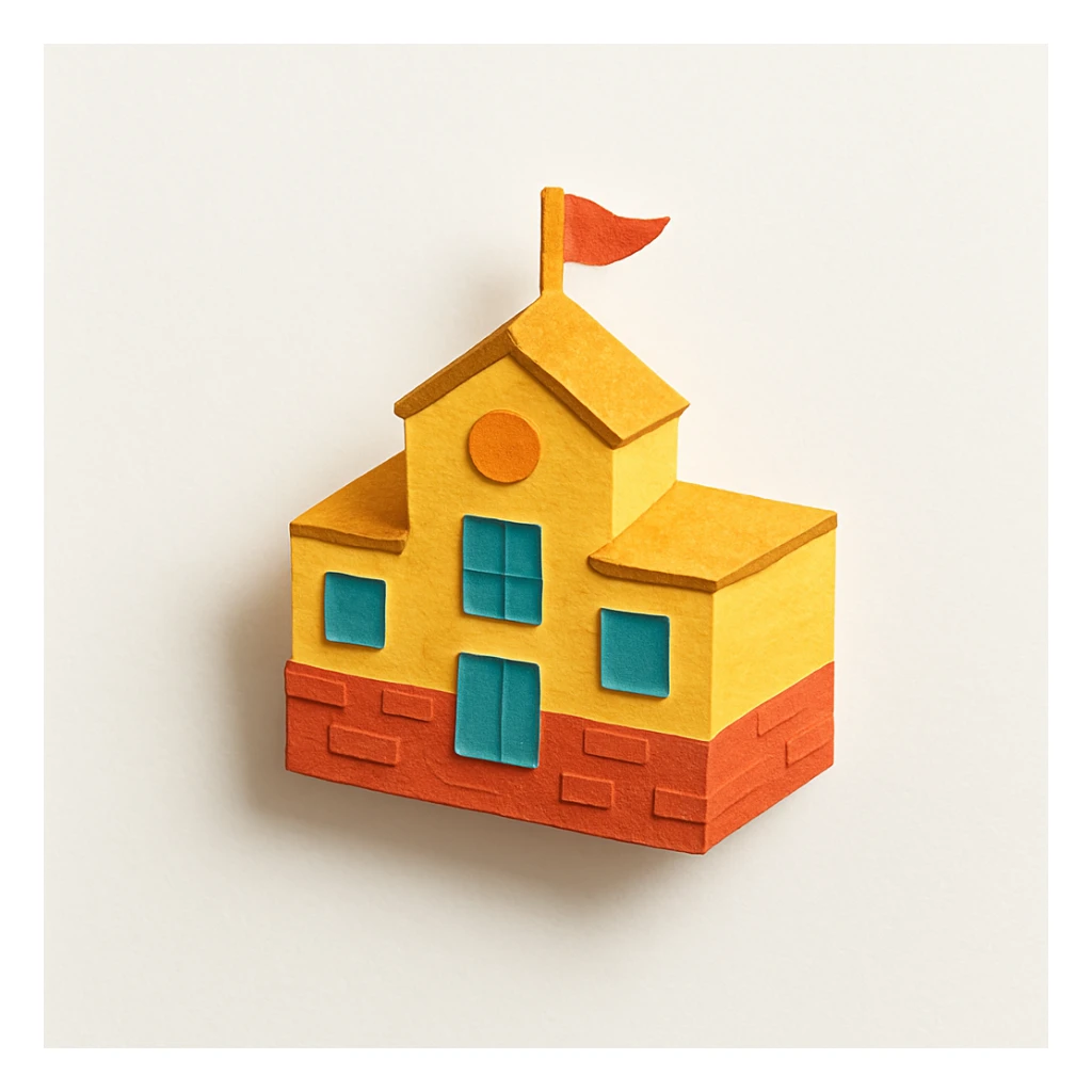 isometric red brick and yellow school sticker