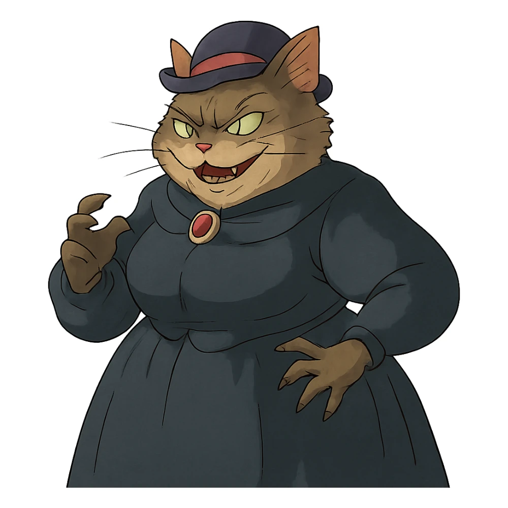 evil British cat-woman sticker