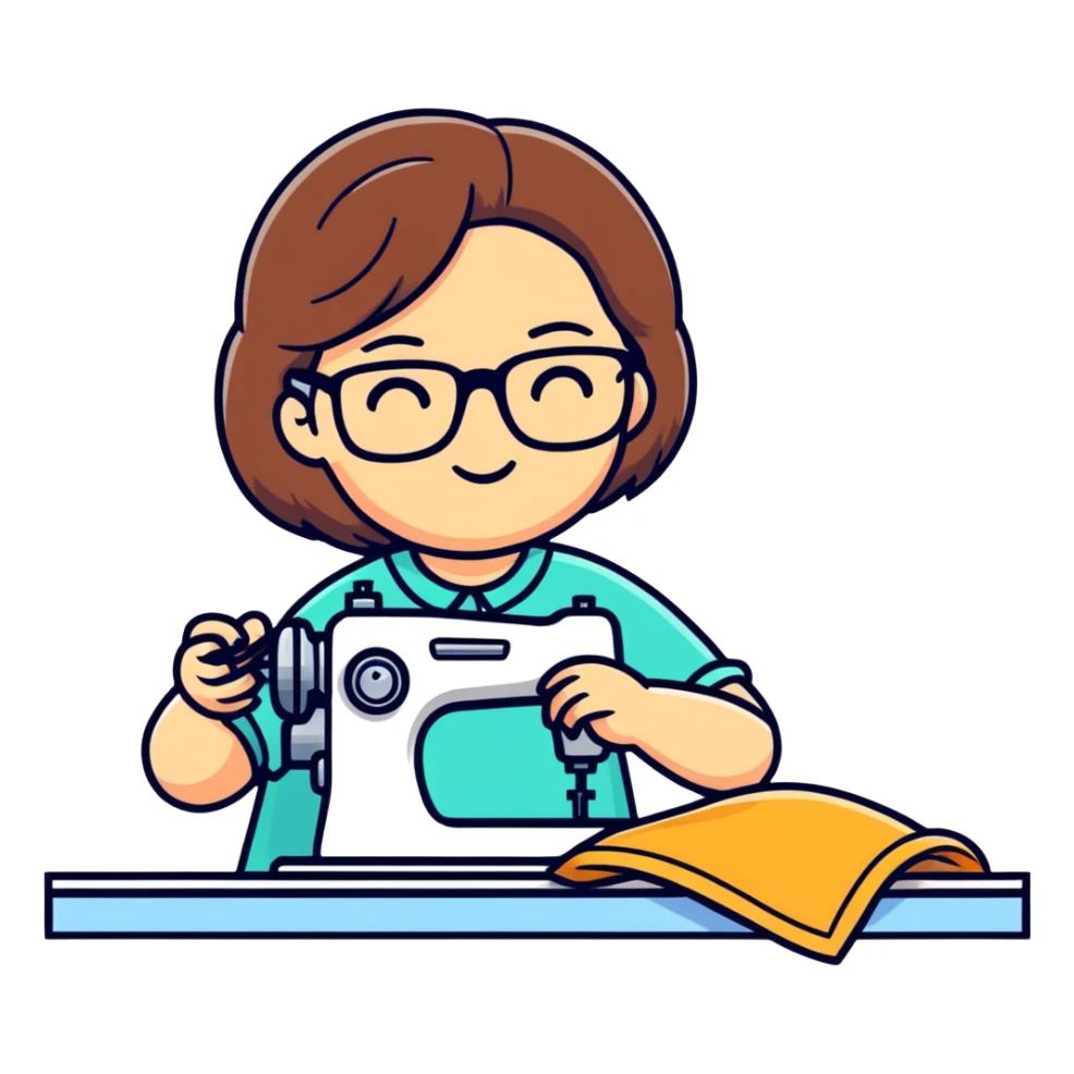 Woman sewing wearing glasses  sticker