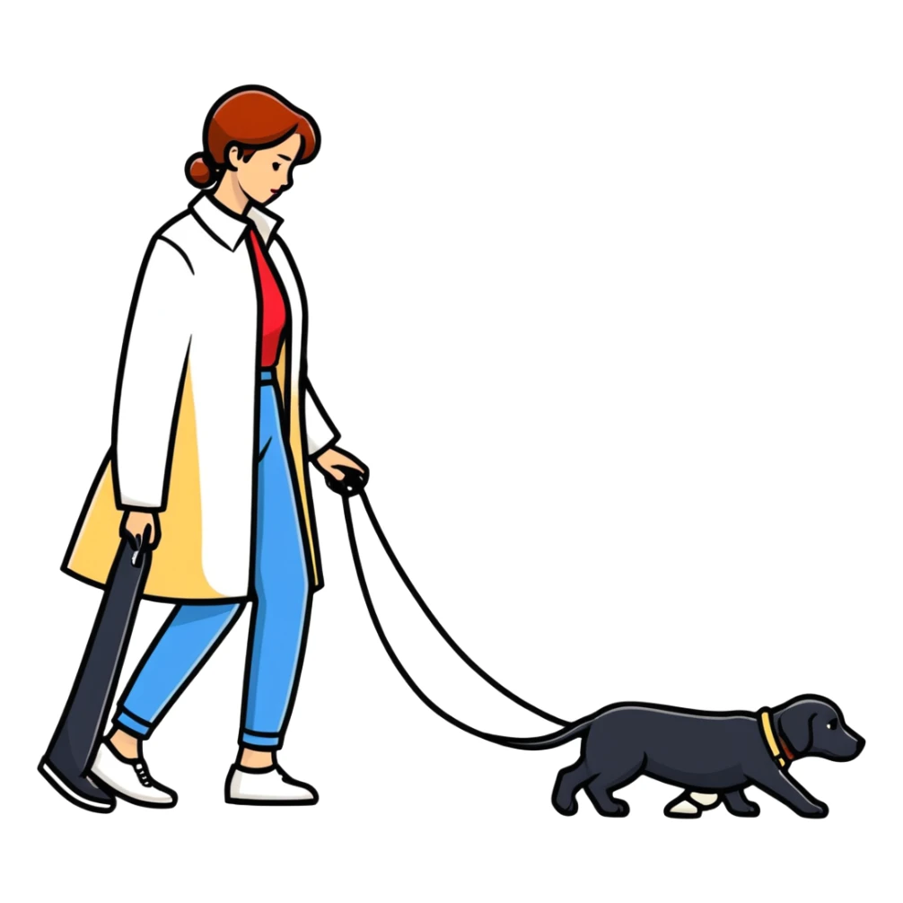 woman walking a man on leash who is on all fours sticker