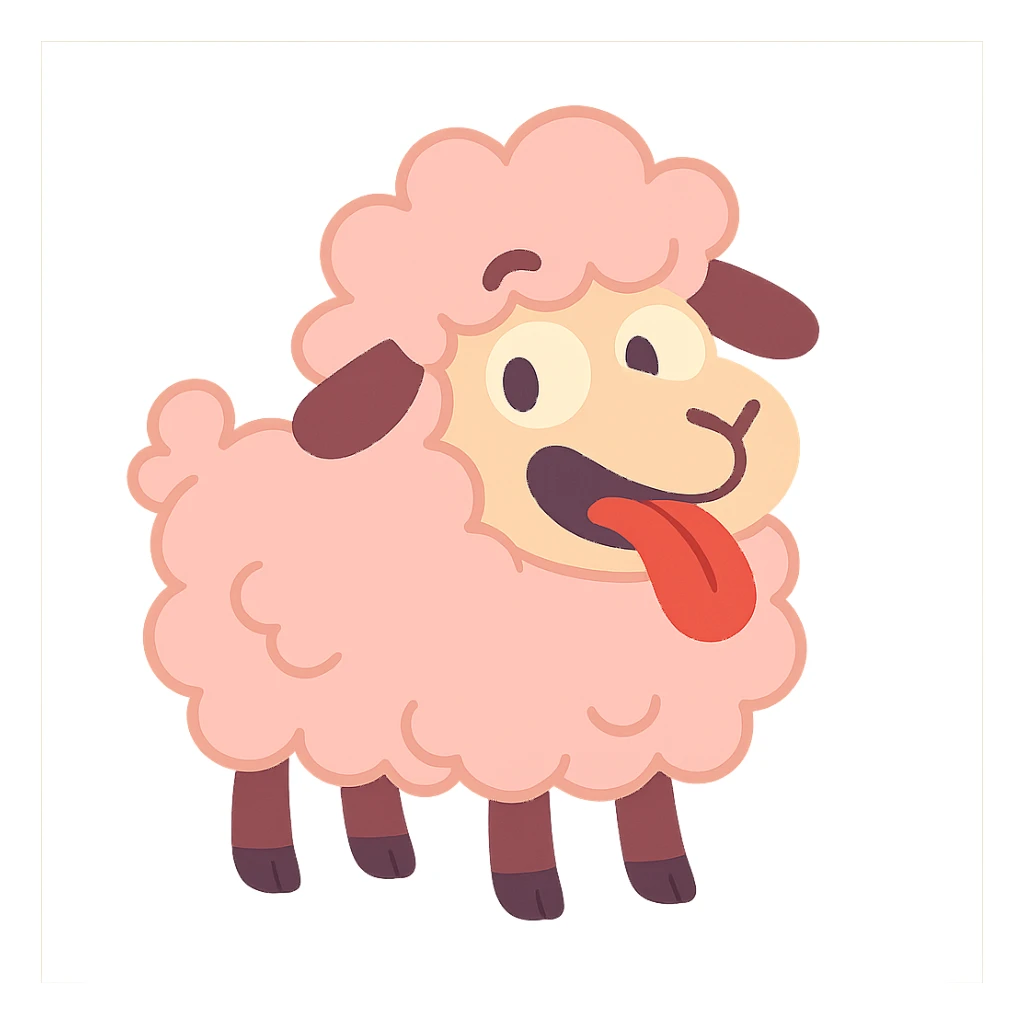 pastel toon style pink sheep with tongue out, variation 4 sticker