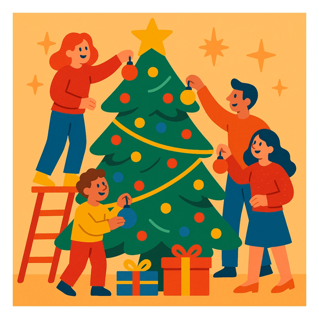 people decorating a Christmas tree sticker