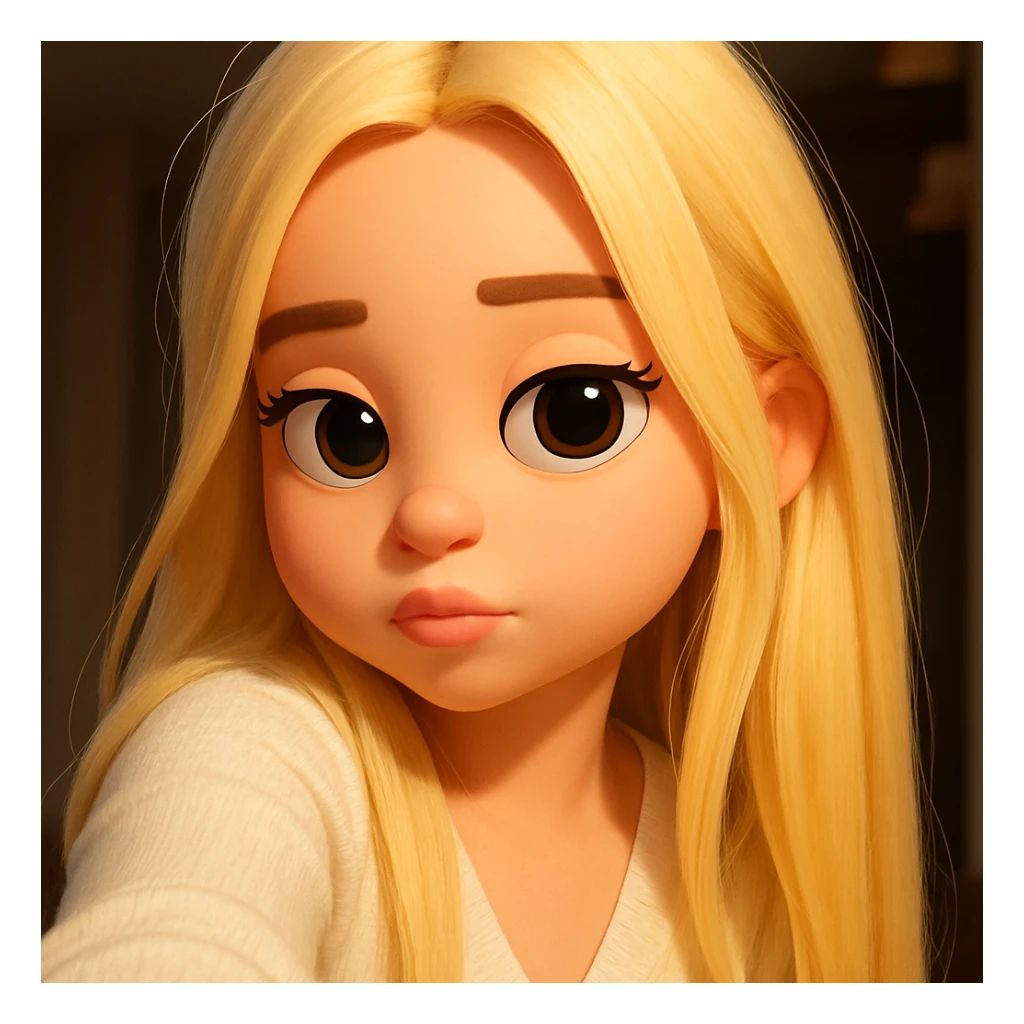 Create a 3D emoji style image based on the provided photo. The style should be cartoonish with large eyes and smooth lines, capturing the essence of a 3D emoji but with a playful, animated feel. sticker