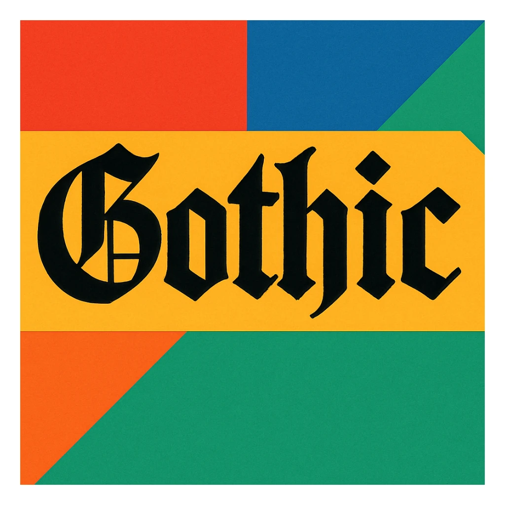 the word 'Gothic' in bold, heavy blackletter gothic calligraphy, only text, no decoration sticker