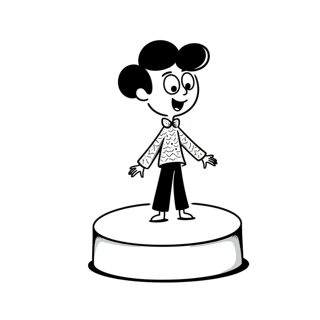 doodle style comedian with hand-drawn lines on a simple stage sticker