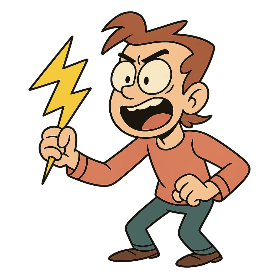 three-pointed yellow lightning bolt, cartoon style, dynamic angles sticker