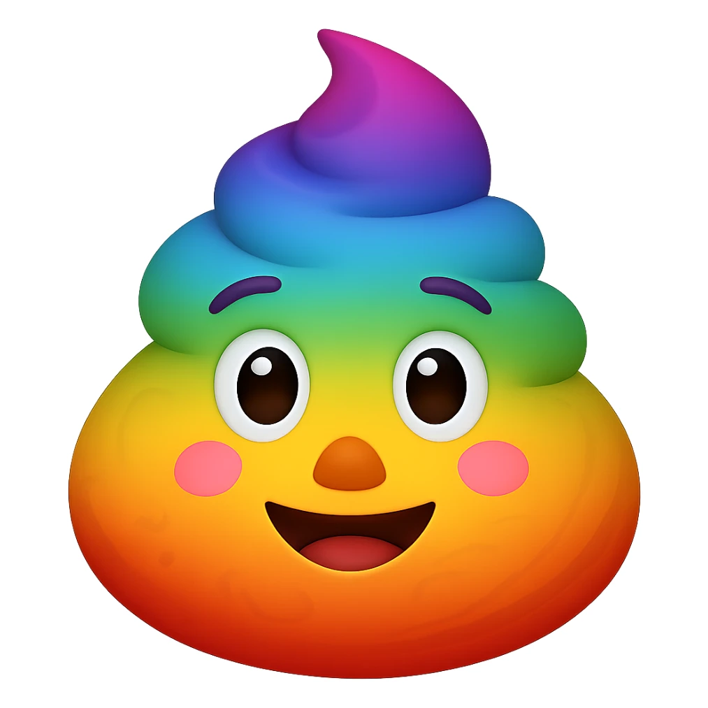 Make the poo rainbow colored in the classic emoji style, with no background. Preserve the classic emoji look and colors but transform the poo into a vibrant rainbow color palette. sticker