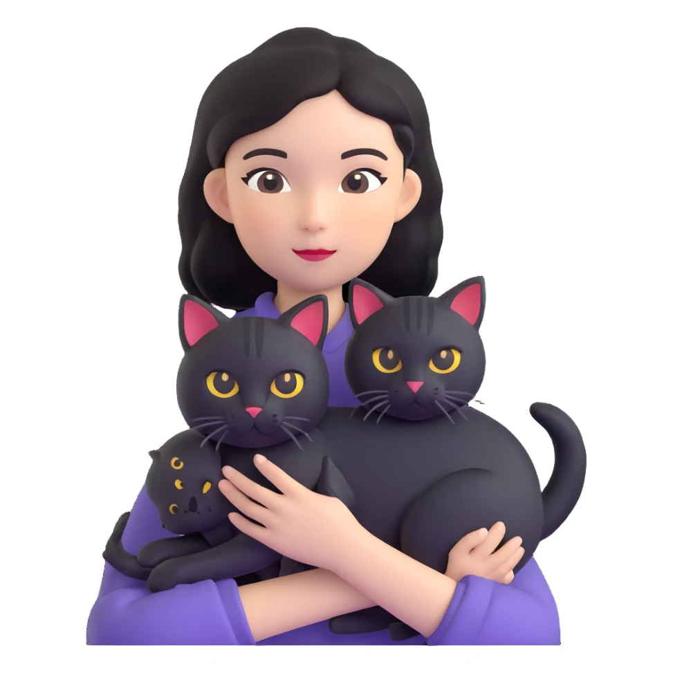 Young woman in black clothes with a black-patterned Chinese domestic cat sticker