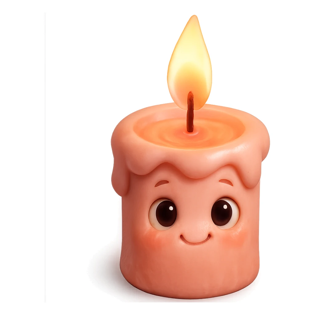 Draw a pink, Pixar-style candle with a flame. The candle should be visible from the front and top. sticker