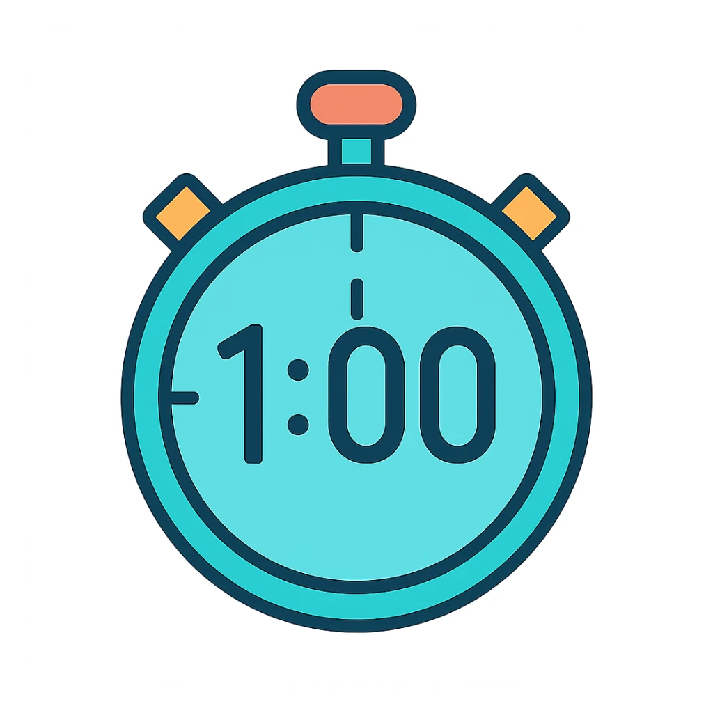 stopwatch with a clear and recognizable 1 minute icon in the middle, suitable for use as an emoji or icon, simple and modern style sticker