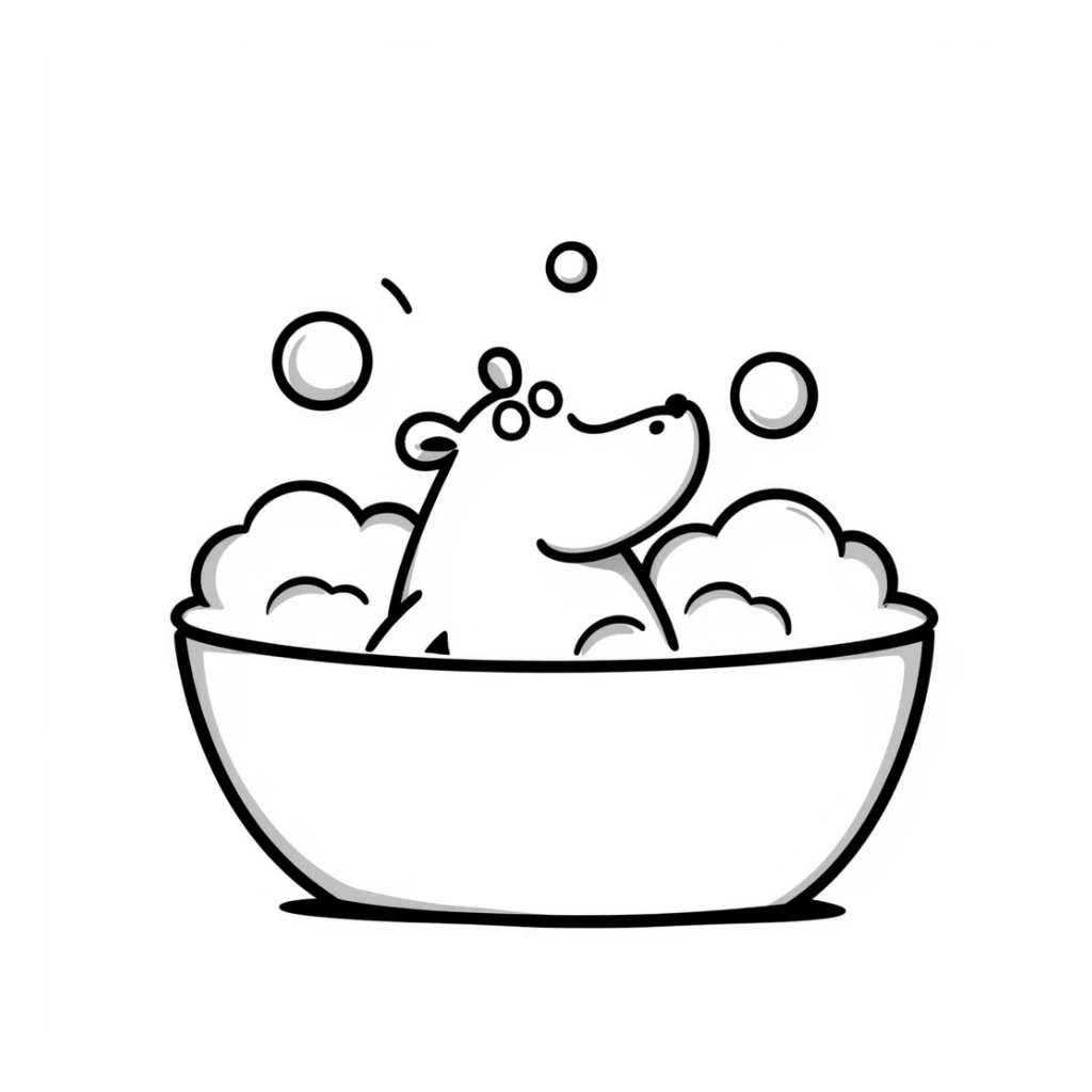 happy hippo with bubbles in bathtub sticker