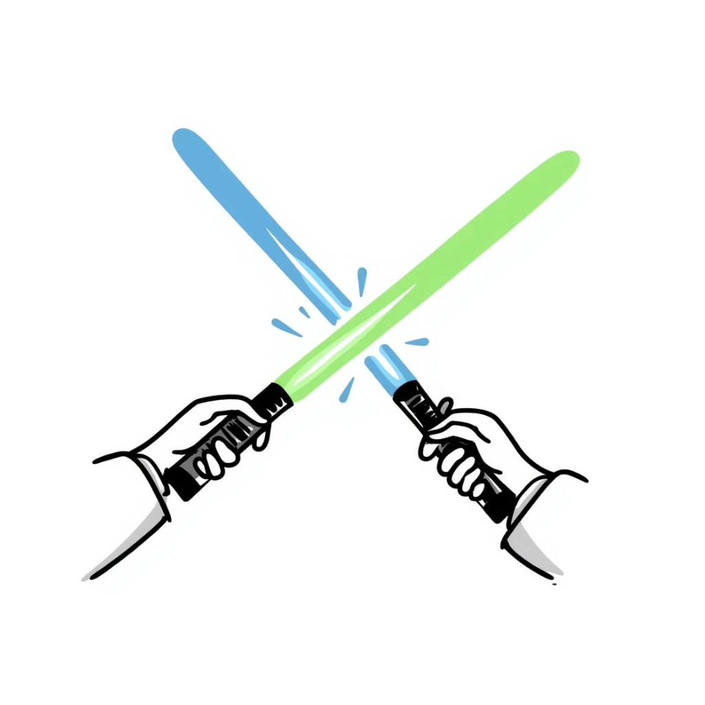 playful hand-drawn doodle of two lightsabers with motion lines sticker