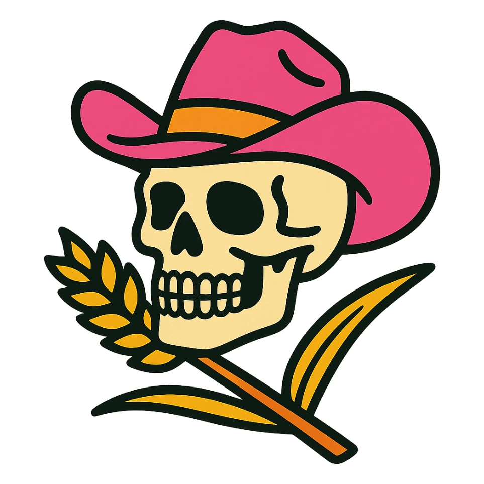 skull with pink cowboy hat and wheat sticker