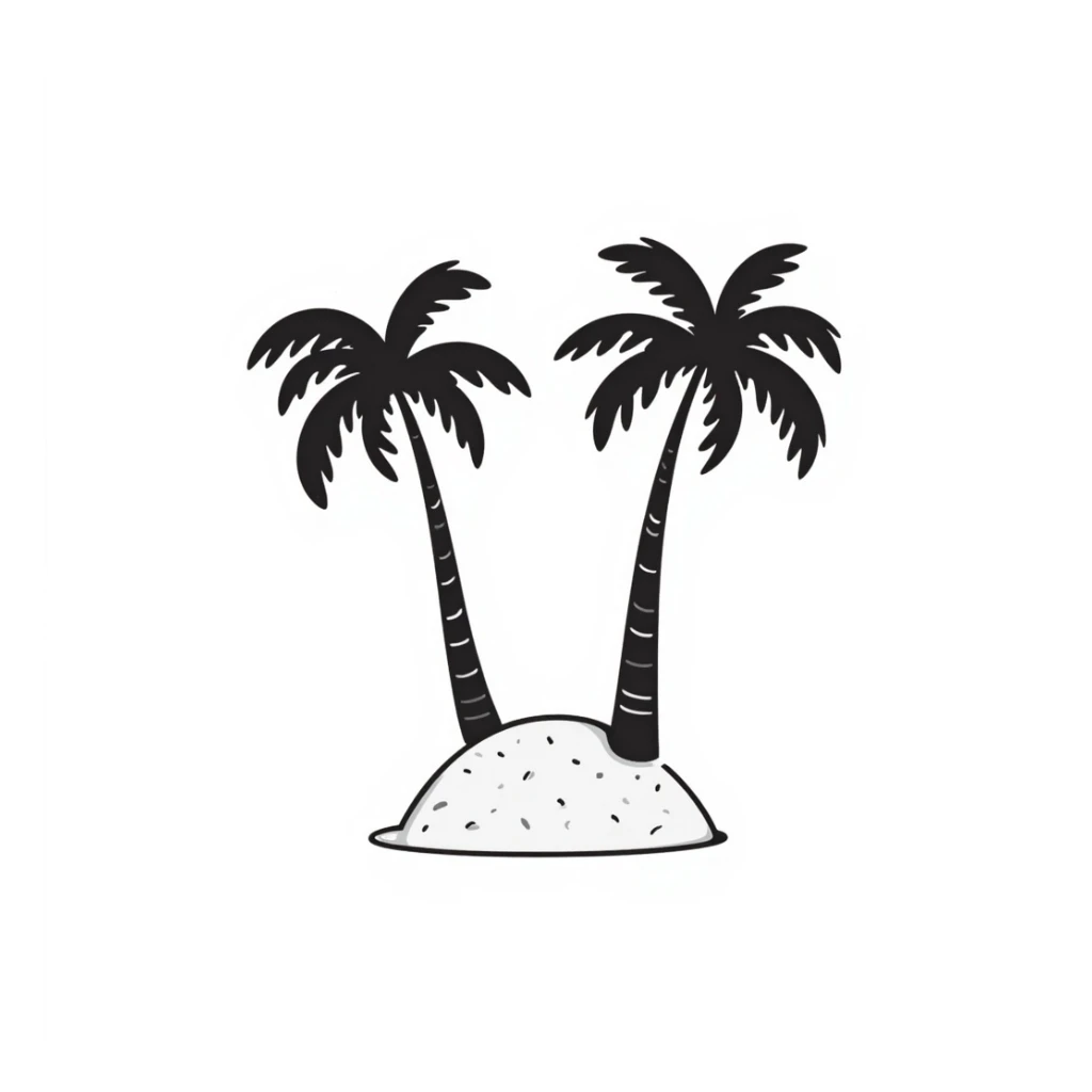 island with two palm trees, hand drawn doodle style sticker