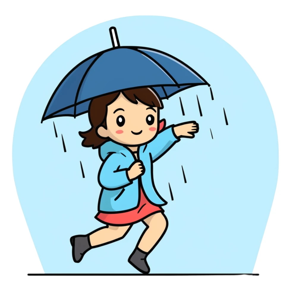Brunette girl Dancing under an umbrella in the rain sticker