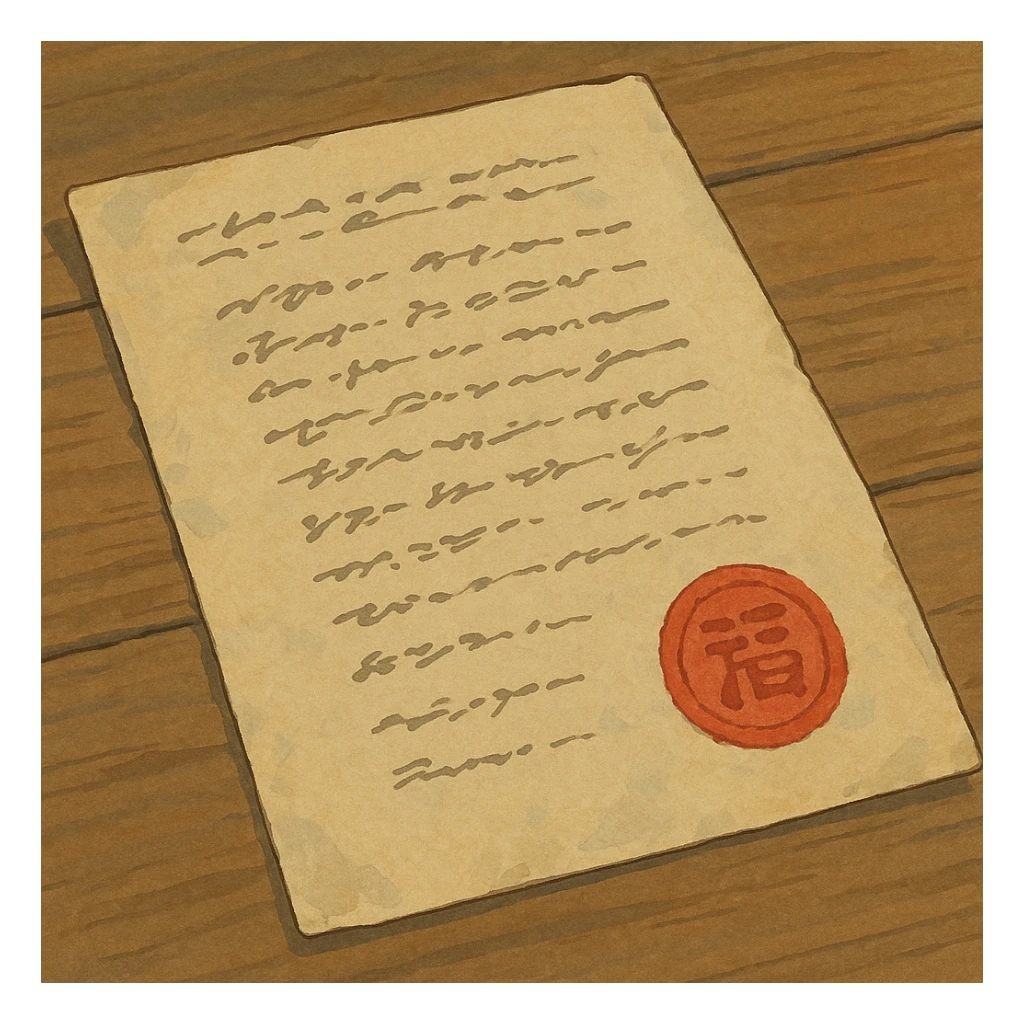 paper document with a red stamp in ghibli style illustration sticker