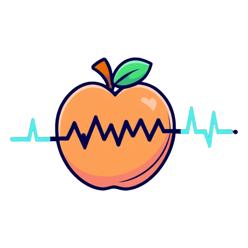 cute cartoon peach with an EKG heartbeat line sticker