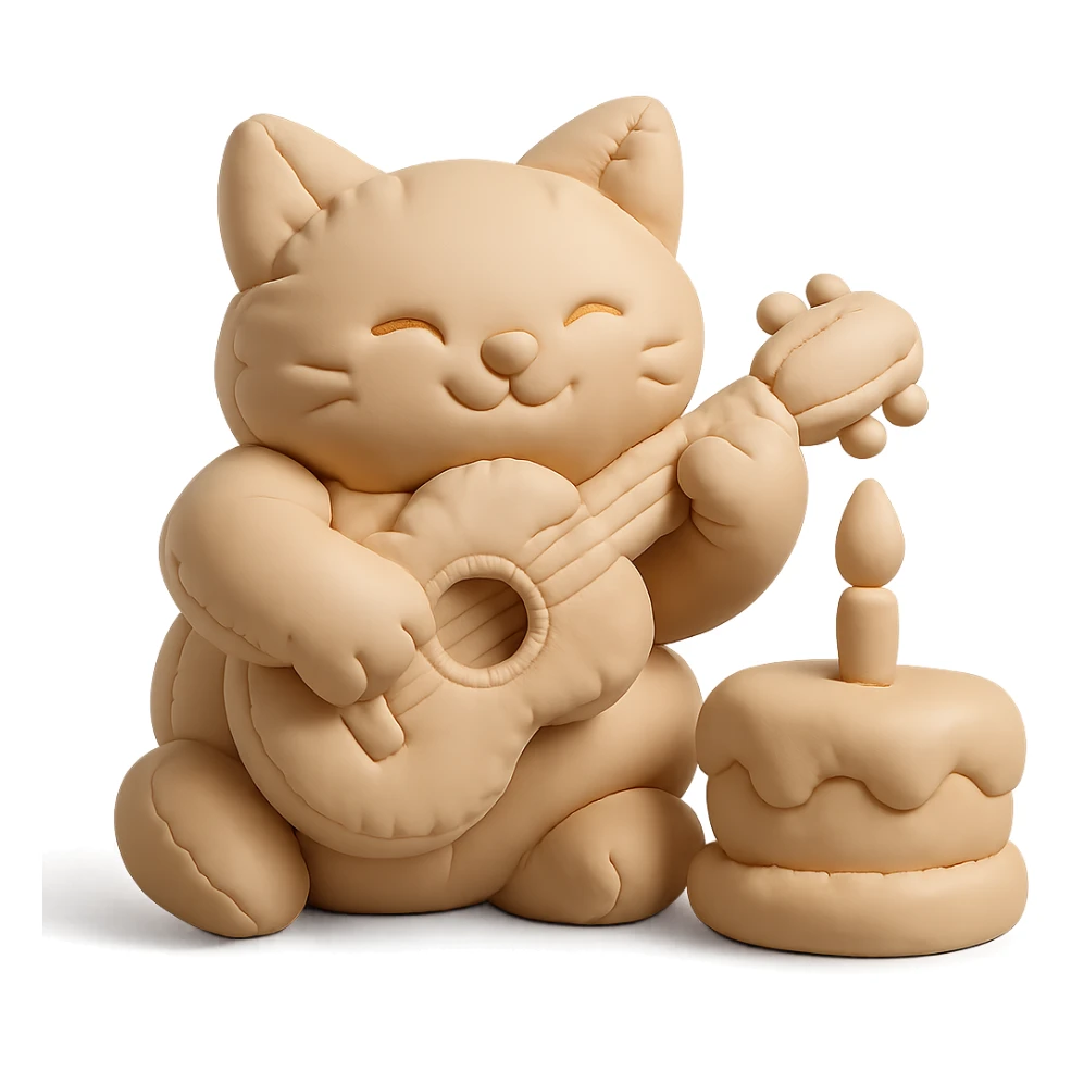 cat playing guitar next to a cake, cushion style sticker