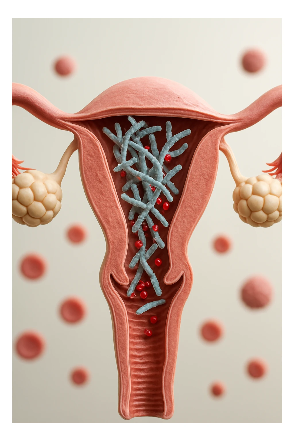 corpo umano anatomico con batteri come la candida nell'utero, sfondo neutro chiaro, iperrealistico 4k sticker