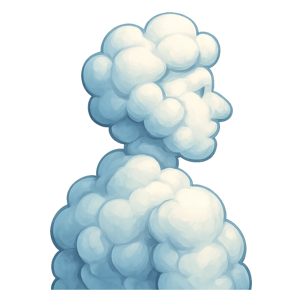 person fully made of voluminous cartoon clouds, shoulder view, looking straight sticker
