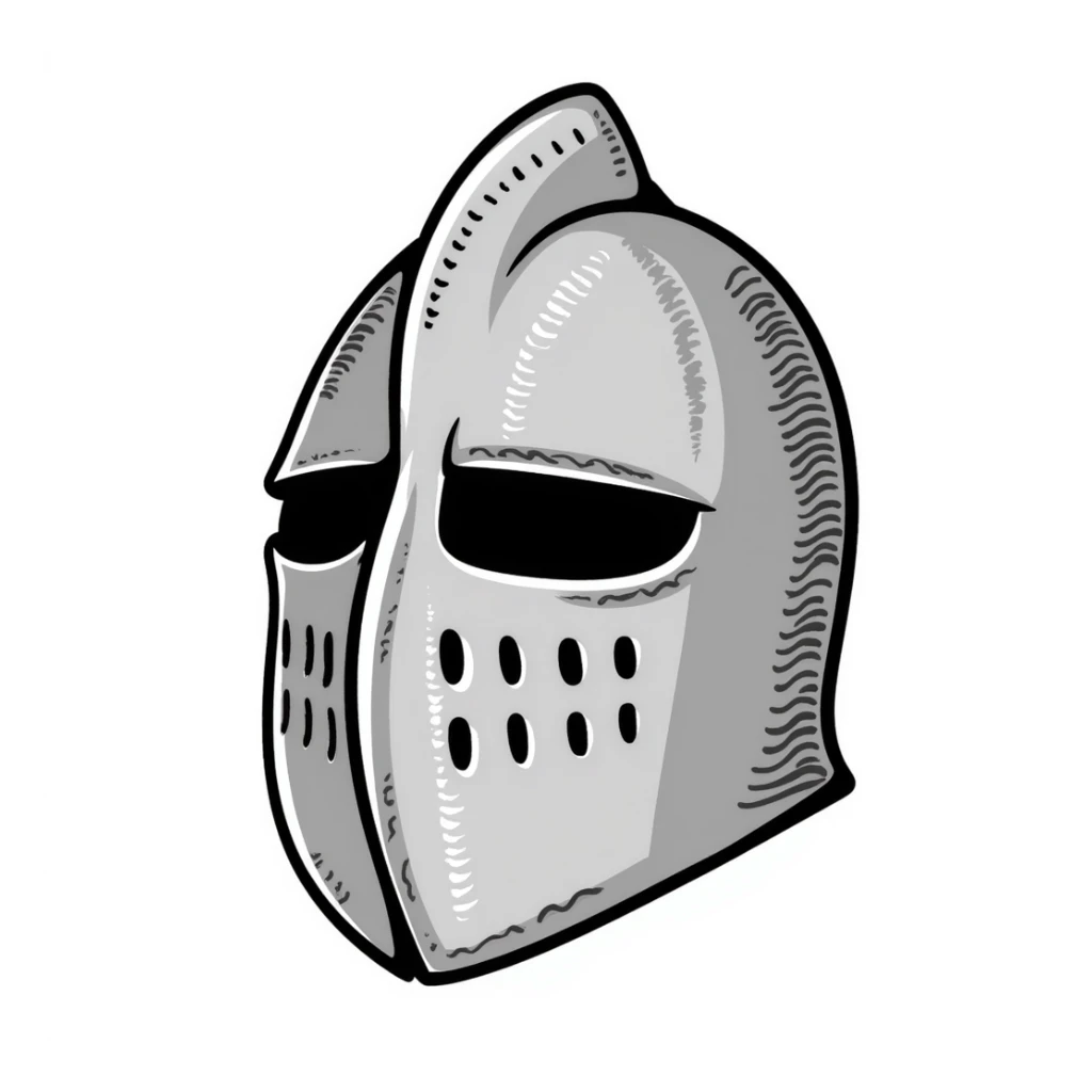 Hand-drawn antique medieval helmet with visor and light rust effects sticker