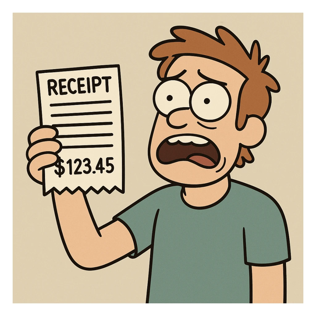 a hand holding a receipt, cartoon style sticker