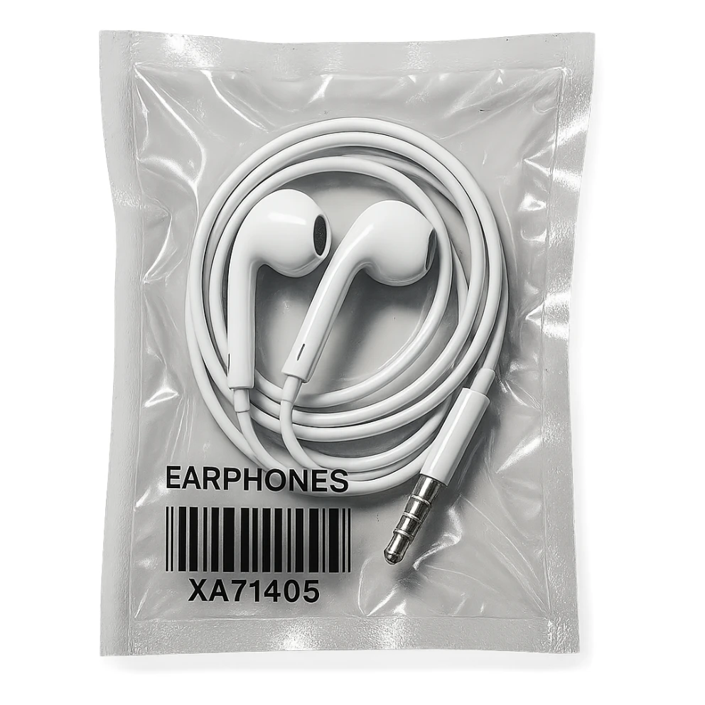 white EarPods arranged in a spiral, glossy sticker