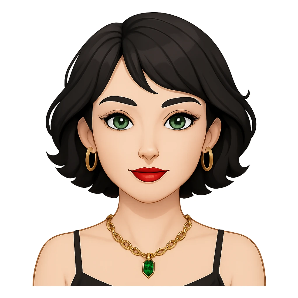 Change the shirt to a black spaghetti strap top. Keep everything else the same. No background. Maintain the original style and details of the image. sticker