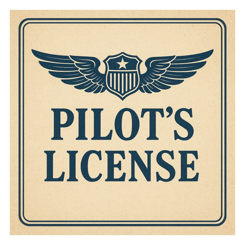 classic aviation theme pilot license design with wings and a badge sticker