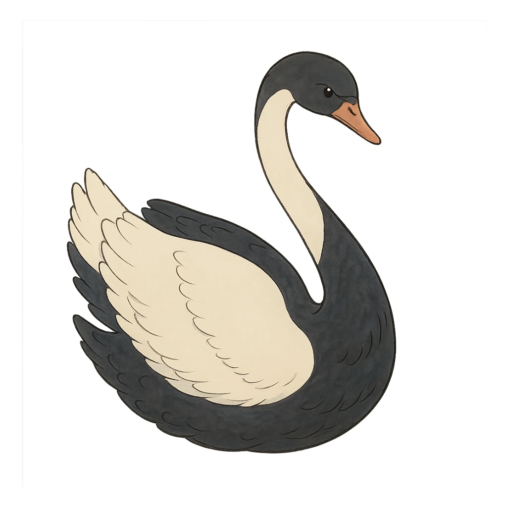 ghibli style elegant half white and half black swan sticker