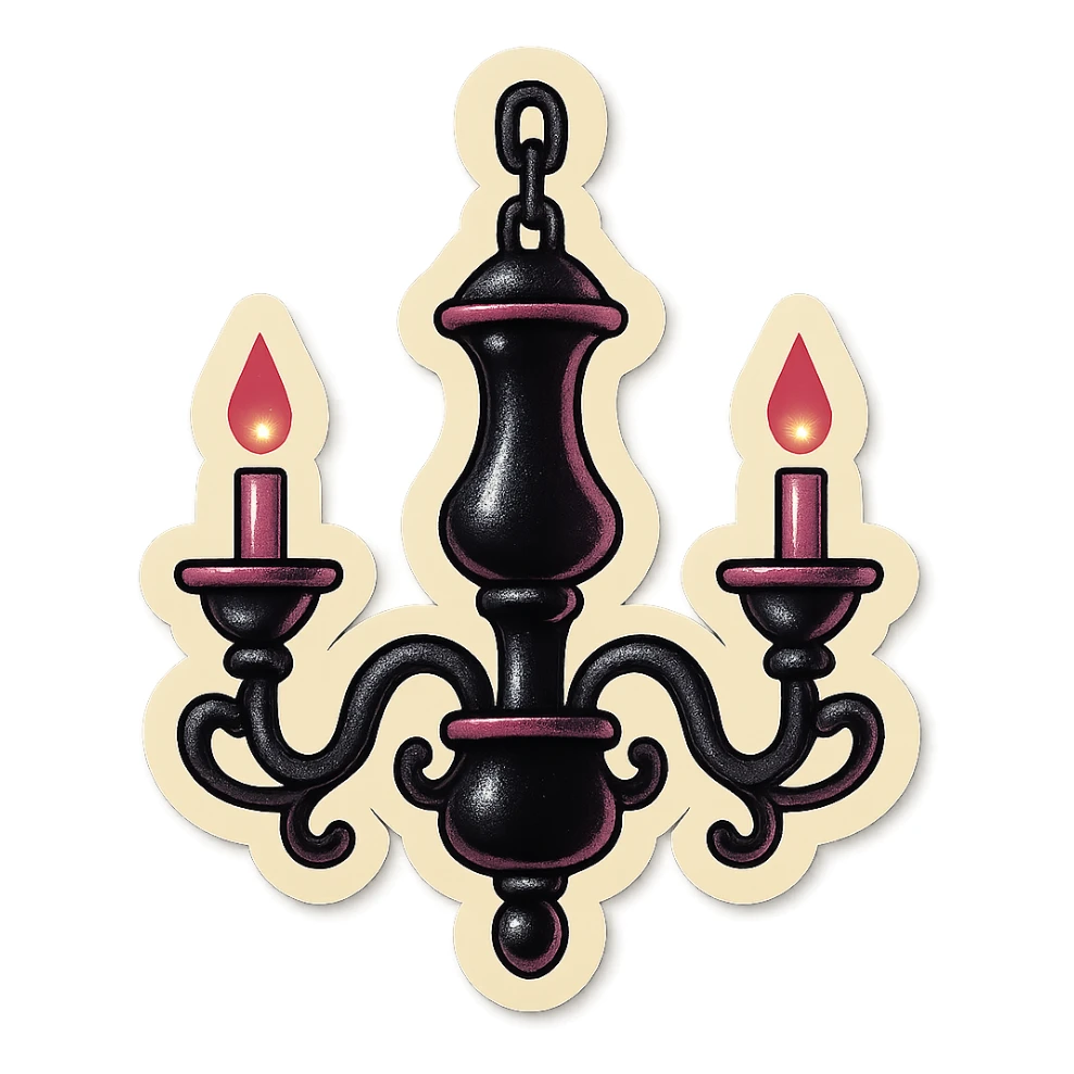 gothic chandelier, black and pink, retro stickers style sticker