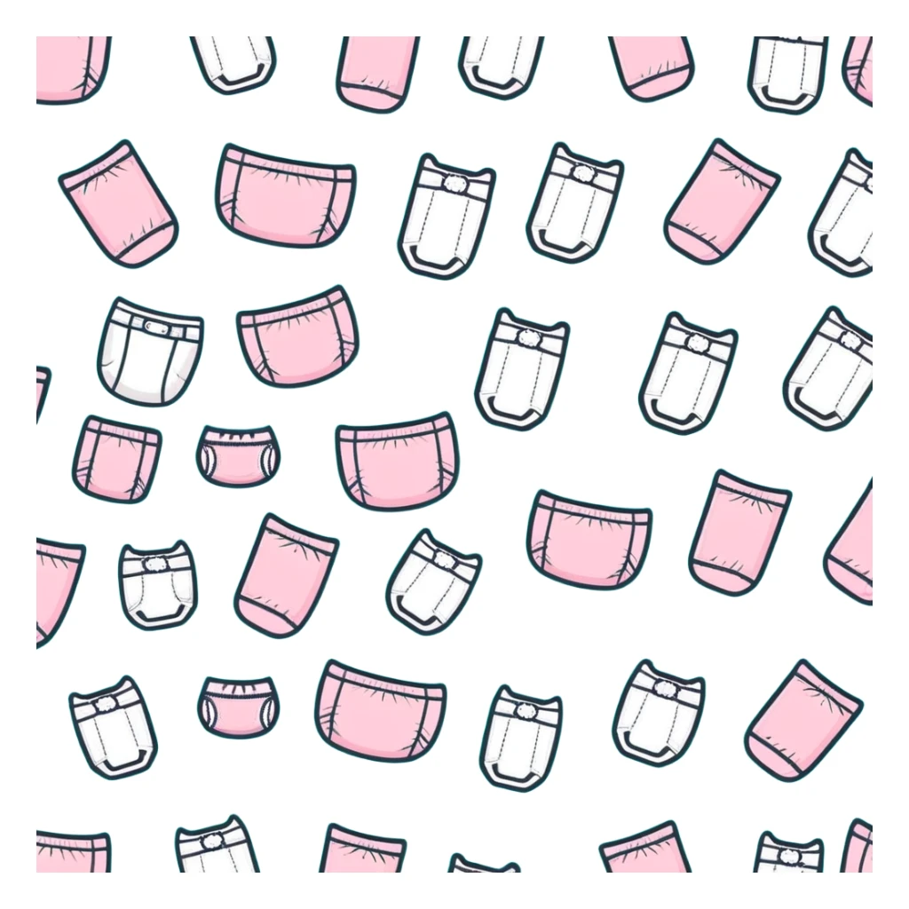 pastel pink baby diaper with cartoon nursery print pattern sticker