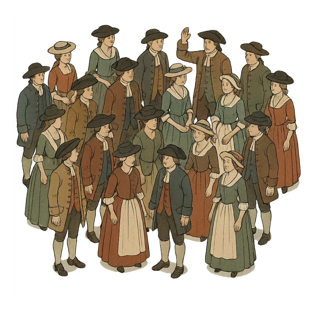 isometric full-body illustration of an 18th century crowd sticker