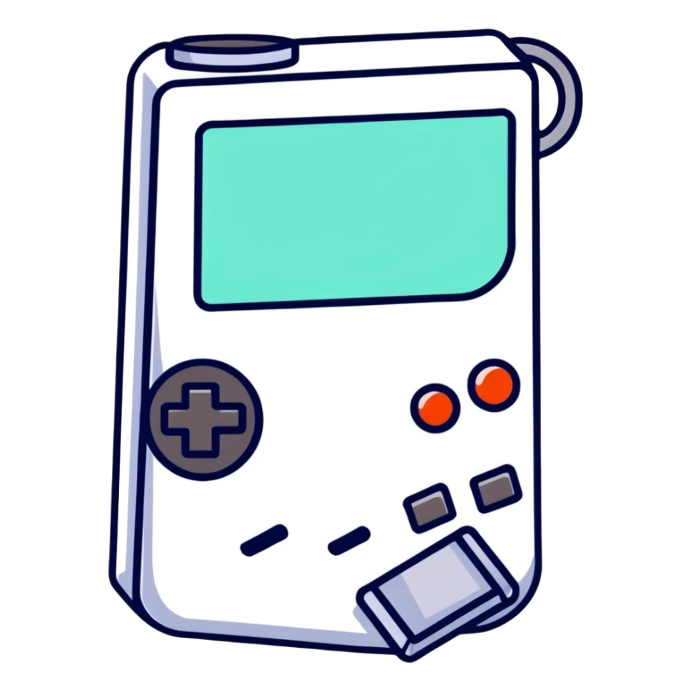 1930s style cartoon gameboy console character, cuphead-style, in black and white, on a plain white background, pointing at something.

 sticker