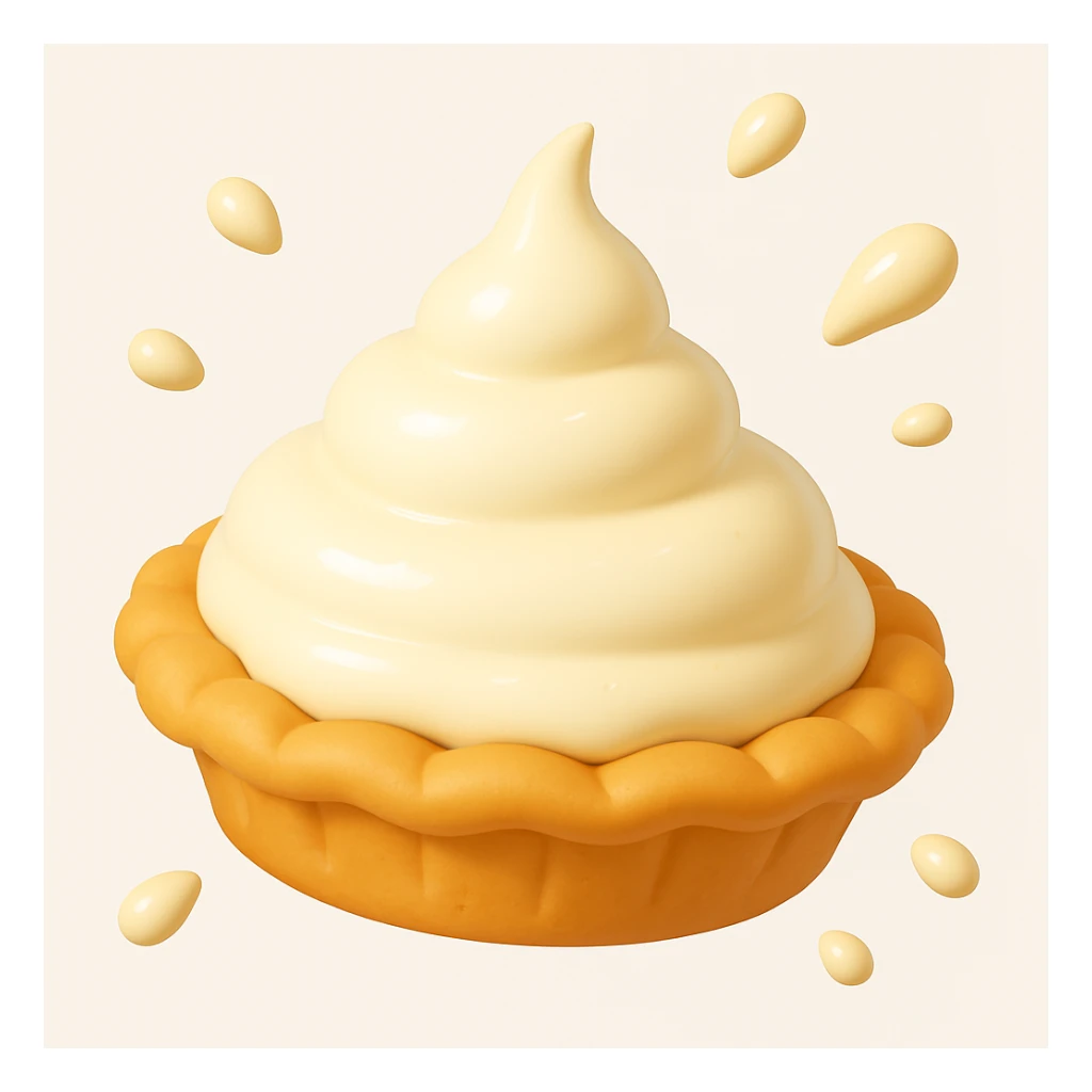Show the cream pie at the same angle and in the same playful 3D emoji style, but before the splat—intact, with a golden brown crust and cream topping, no pan, about to hit. sticker