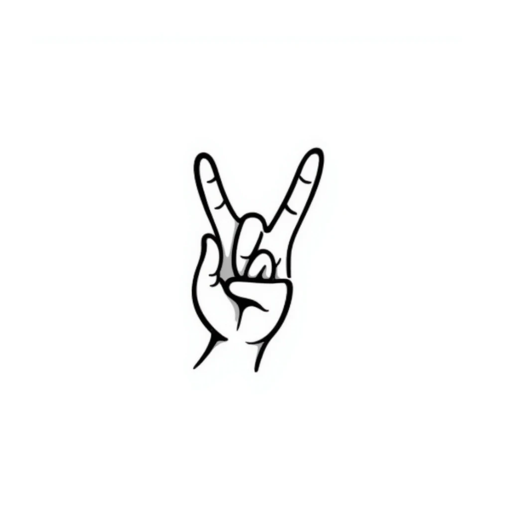 stylized symmetrical hand making rock sign (horns), doodle style, square format, symbol for music marketing course cover sticker
