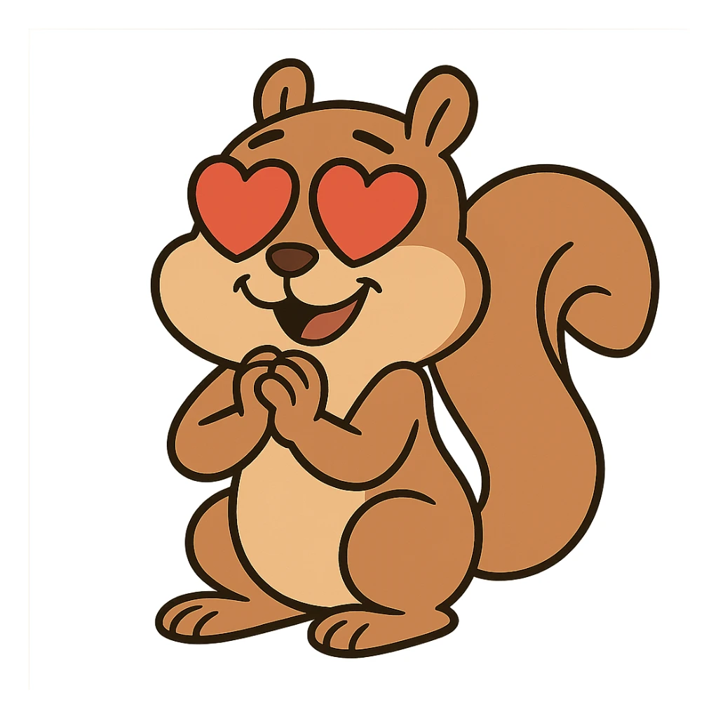 cartoon style squirrel with hearts for eyes, no text sticker