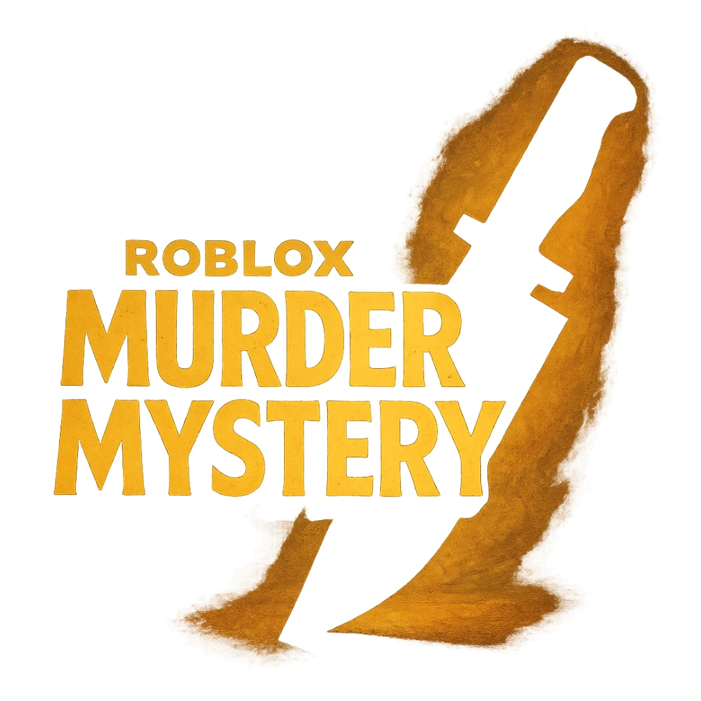 Roblox Murder Mystery logo with dramatic lighting, knife silhouette, ghibli style sticker