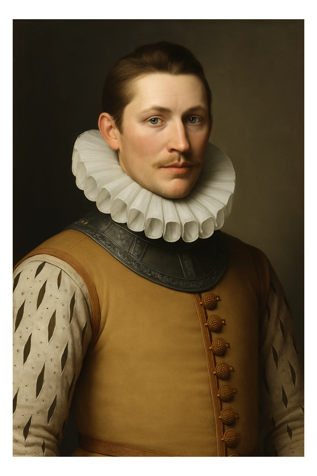 Сгенерировать персонажа по пояс (от макушки до талии) без обрезки по краям кадра. Лицо воспроизвести 1:1 с исходника: те же черты, пропорции, мимика, взгляд, цвет кожи/глаз/волос, прическа — ничего не менять. Персонаж по центру, камера на уровне глаз, лёгкий разворот 3/4. Оставить поля вокруг головы и по бокам (headroom ~10%, боковые поля ~8%). sticker