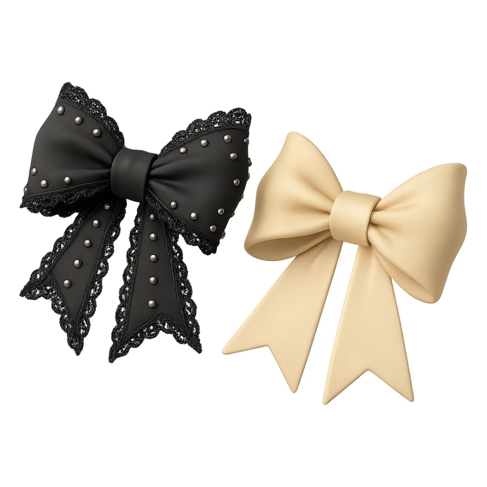 Add gothic lace and silver studs details to the white 3D black bow, keep the background transparent. sticker