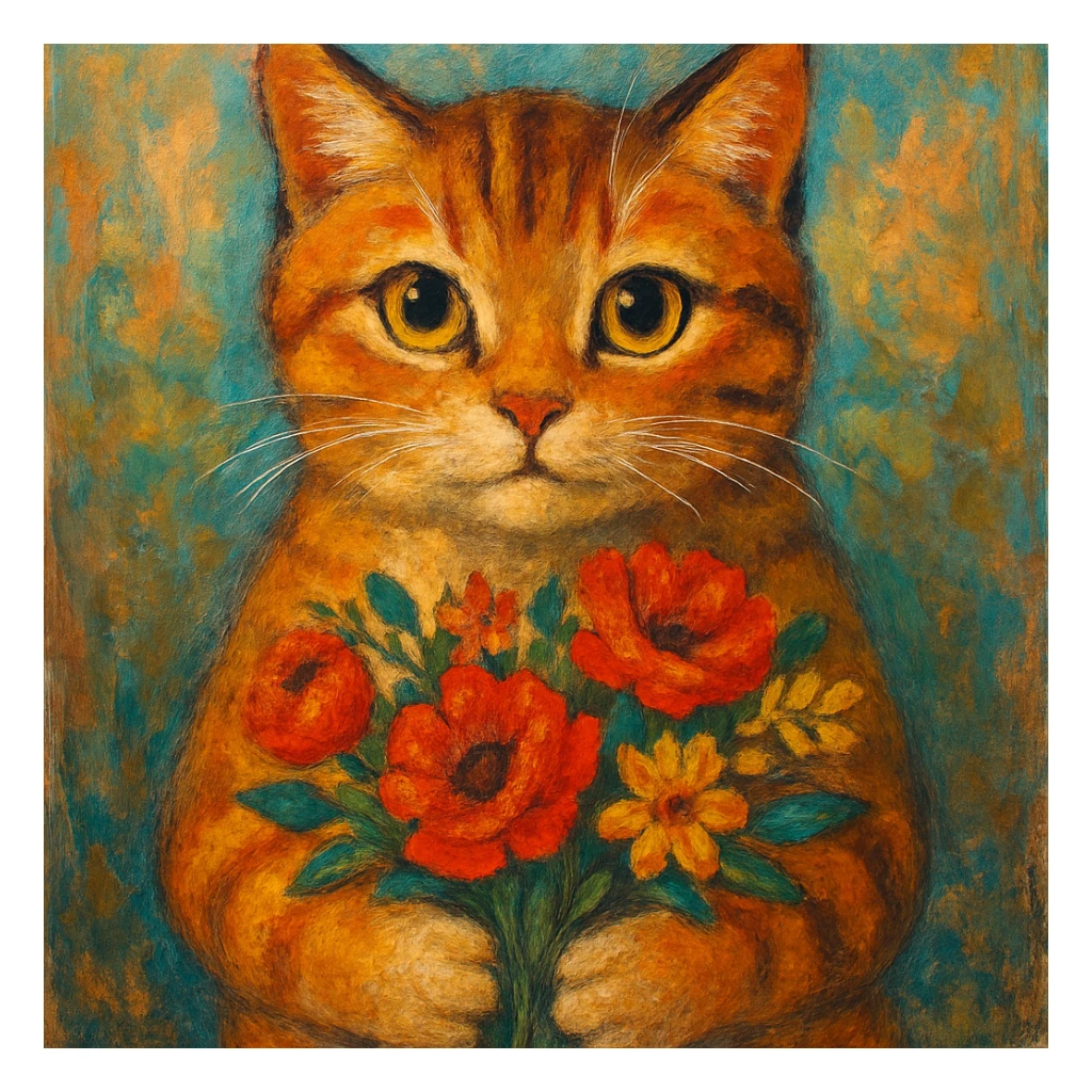 a cat holding flowers, diverse artistic styles, style 2 sticker
