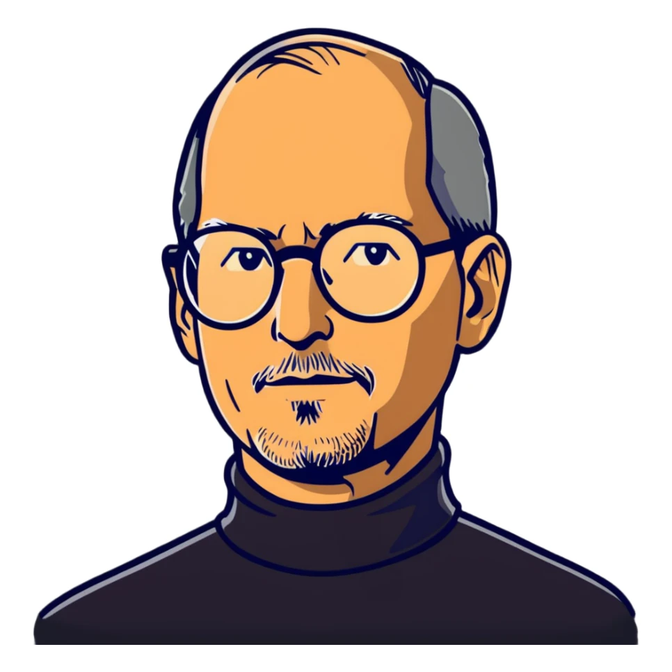 Steve Jobs wearing a turtleneck and glasses sticker