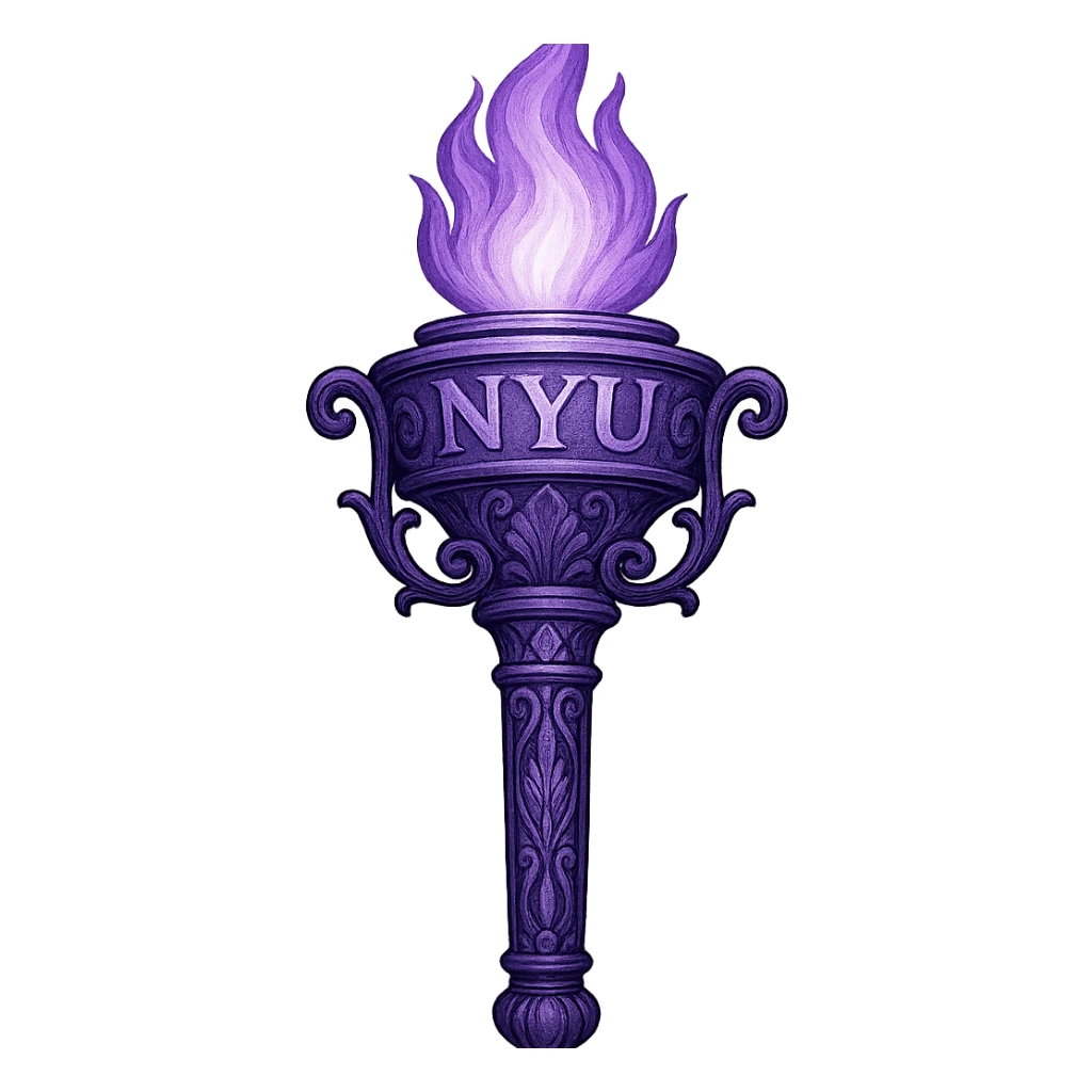a violet torch inspired by NYU, with a glowing flame and elegant details, elegant and artistic style sticker