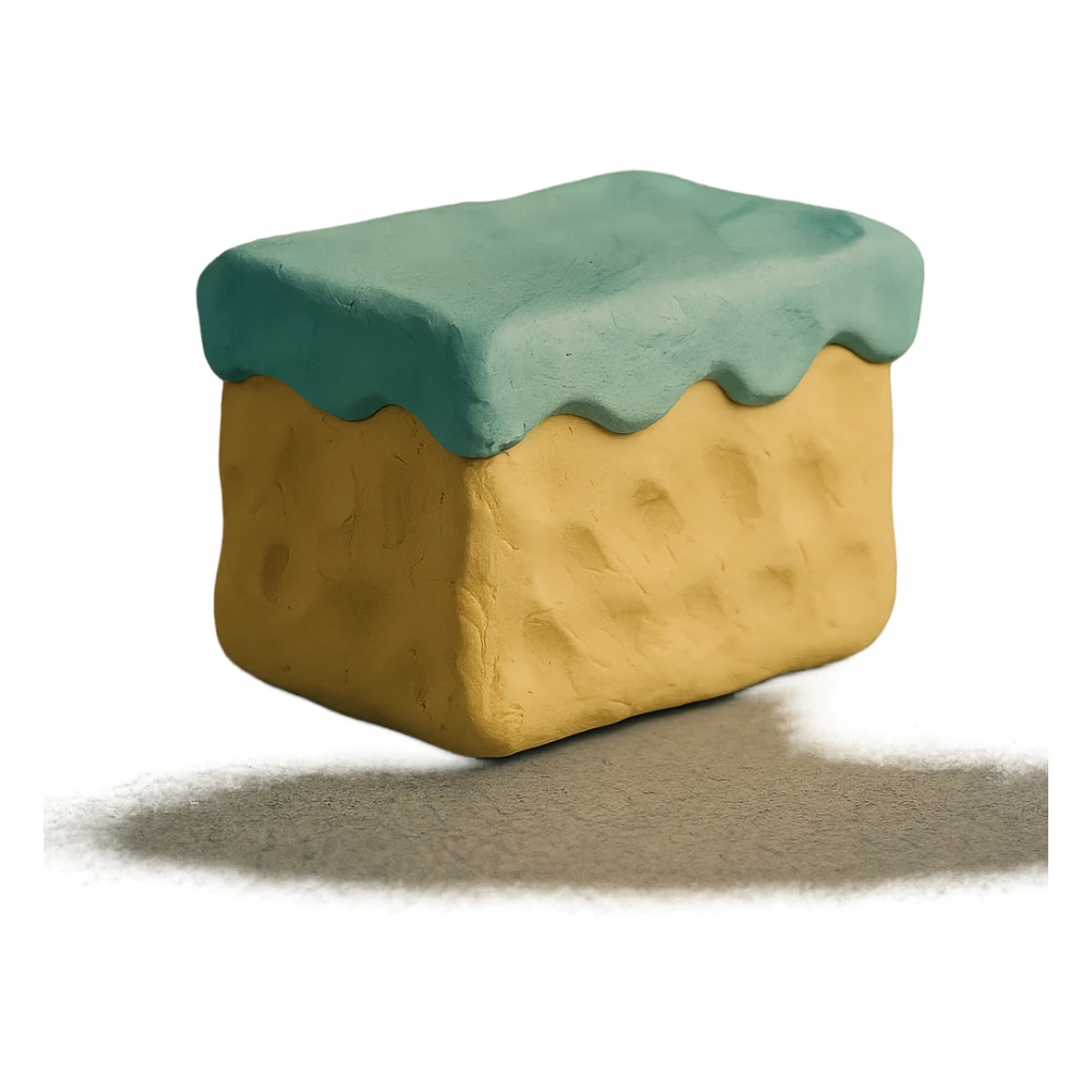 cleaning sponge in claymation style, pastel colors, visible fingerprints sticker