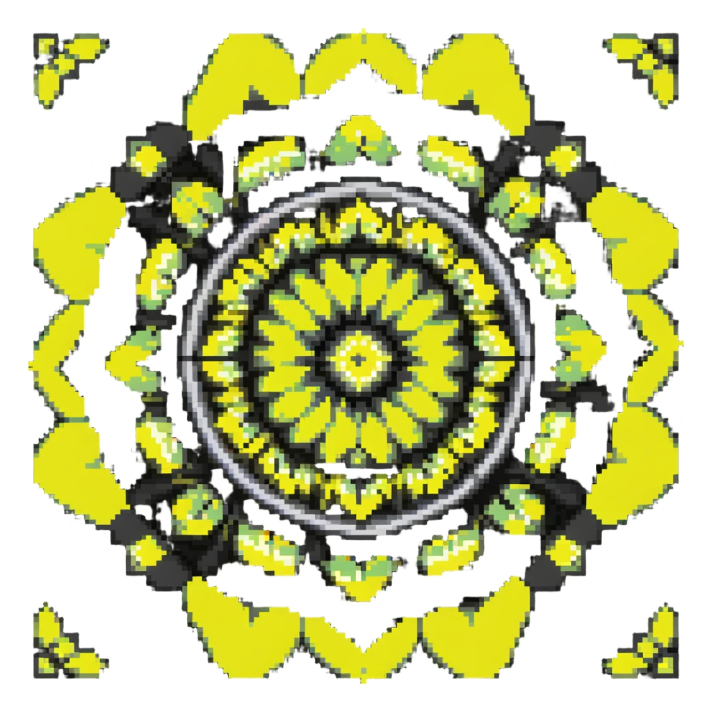 kaleidoscope effect in black, white, and neon yellow sticker