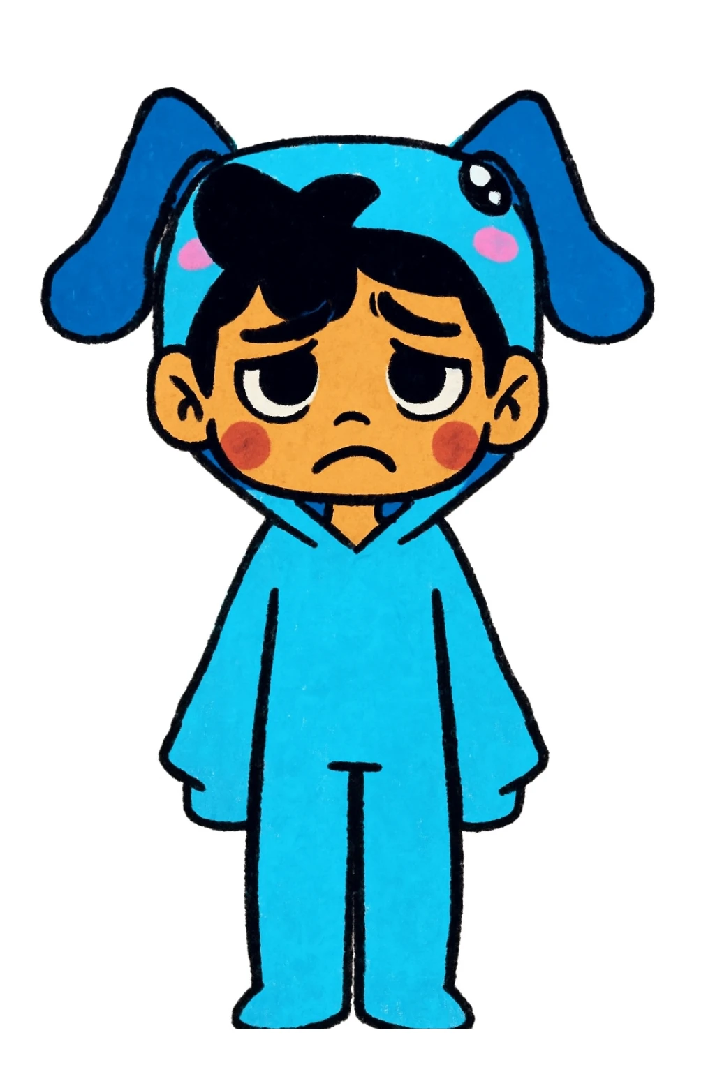 Keep the picture quality and style exactly the same as the original image. Edit the character to have a sad expression, preserving all details and style. sticker